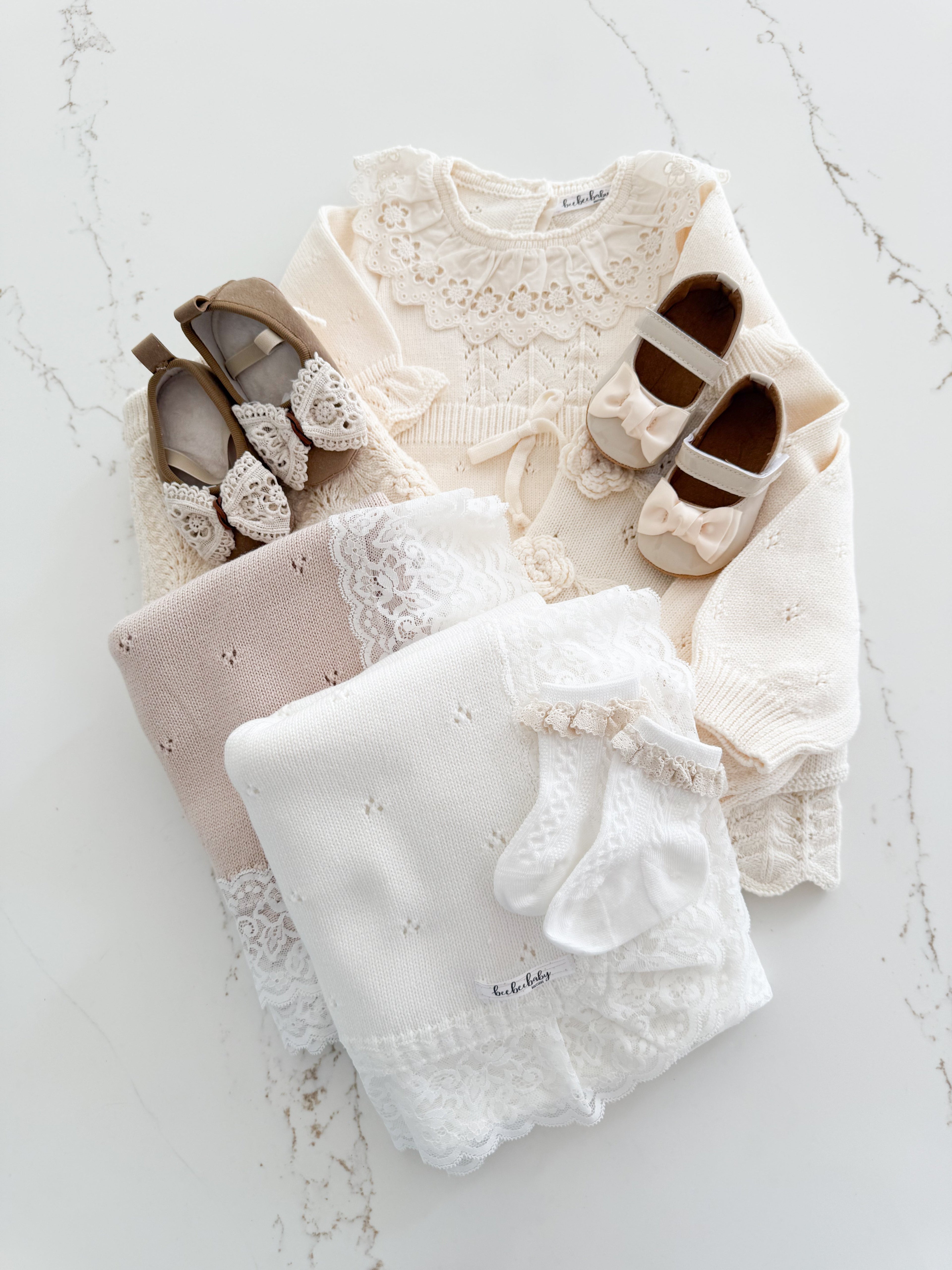 Hollow Out Knit Blanket - Oat